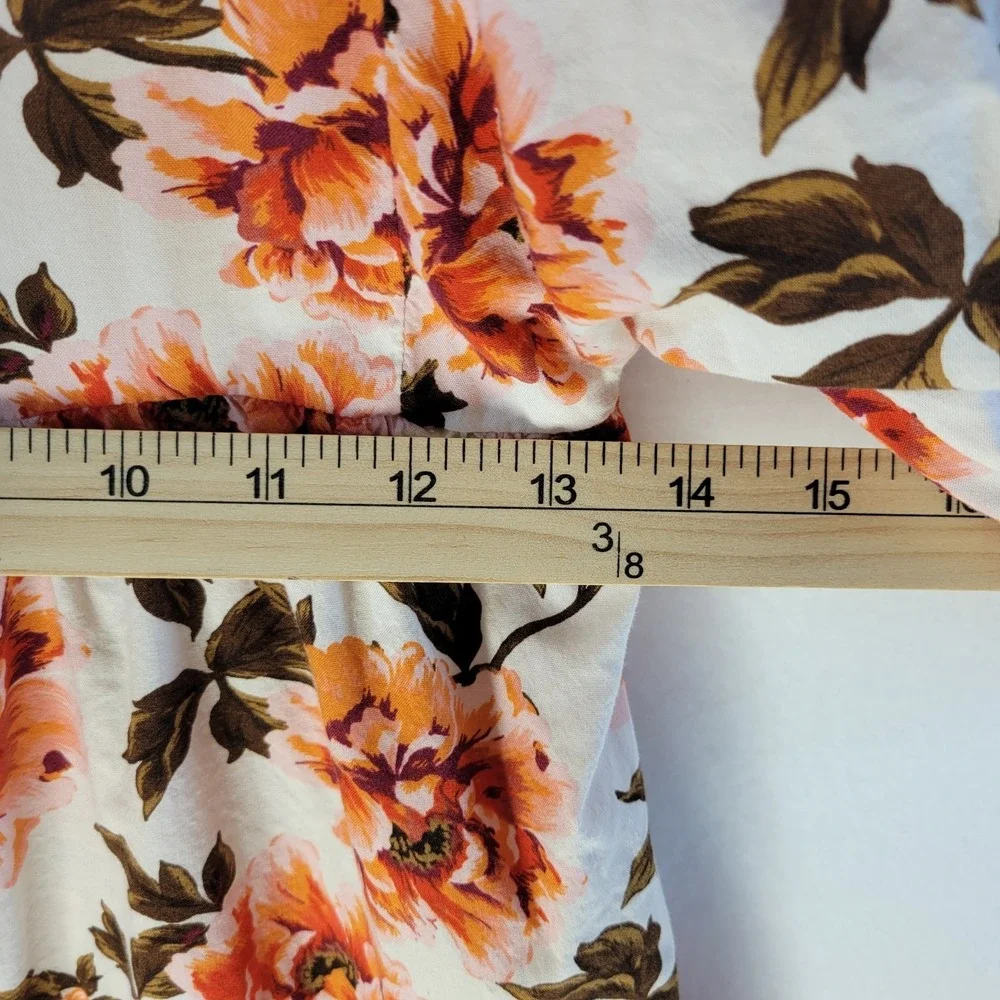 Old Navy Girls Floral Peplum Dress XS 5‎ Ivory Peach Button Front Cottagecore